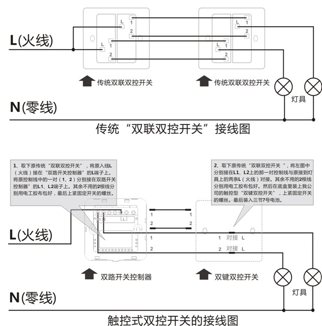 KOTI印象之美系列雙控開關(guān)/場景開關(guān)接線圖2